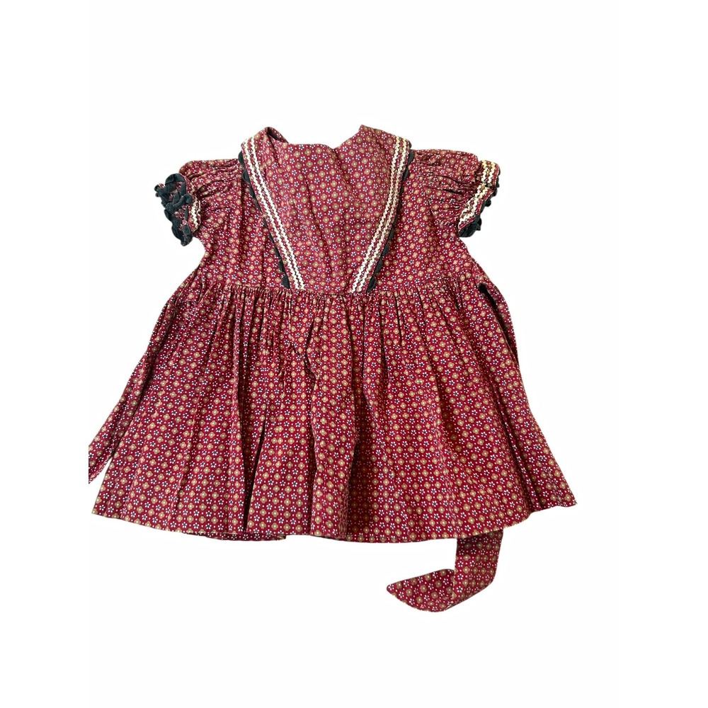 Vintage 1950s Cater Frock Baby Girls Toddler Dress Red Floral Cottagecore 18/24